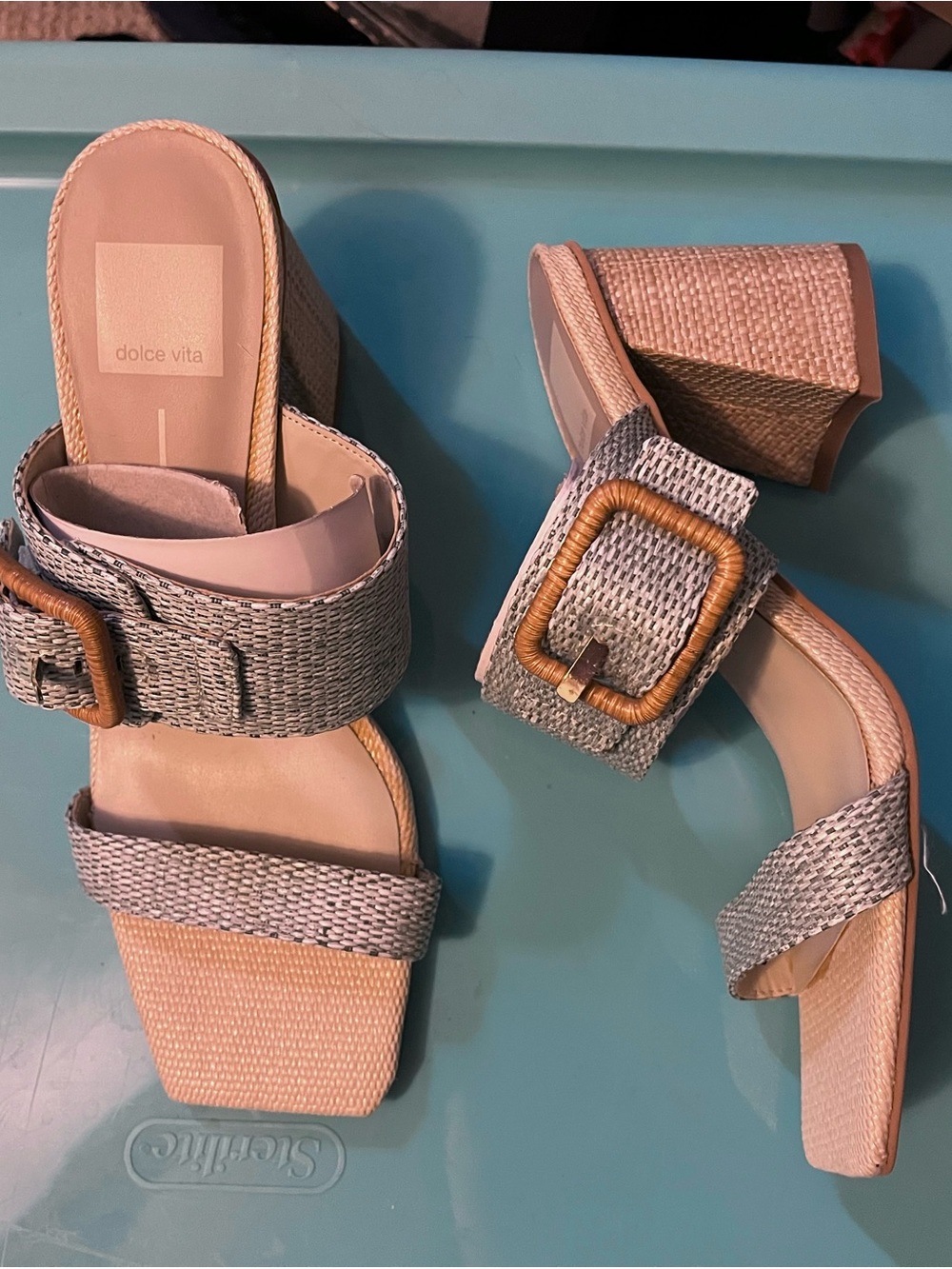 Dolce Vita Beige Woven Buckle Mules